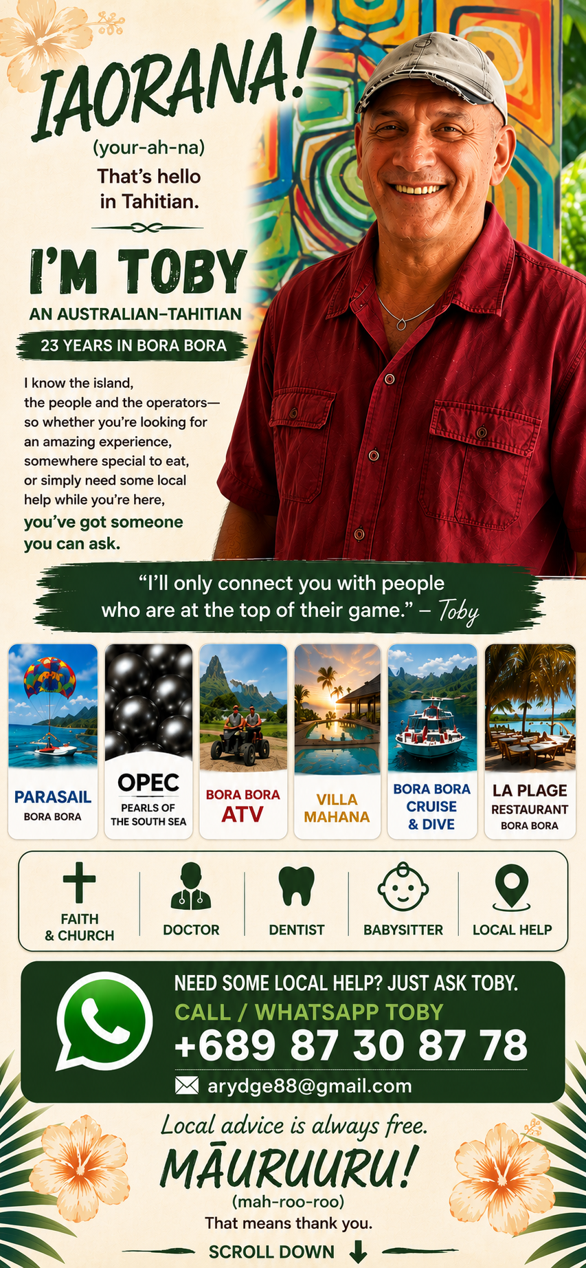 Meet Toby — local help and trusted recommendations in Bora Bora